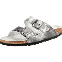 Birkenstock Arizona Bs Veloursleder Pantoletten Schmal - Silber