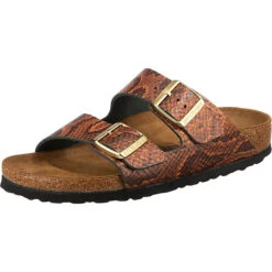 Birkenstock Arizona Snake Leder Komfort-Pantoletten Schmal - Braun