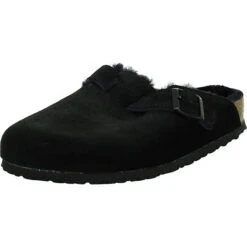 Birkenstock Boston Fell Pantoletten Normal - Schwarz