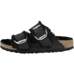 Birkenstock Arizona Big Buckle Lammfell Geöltes Nubukleder Schmal Sandale Damen Klassische Sandalen - Schwarz