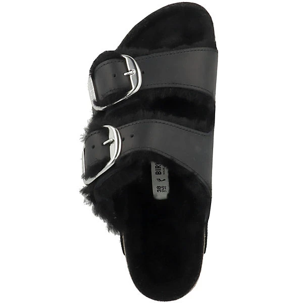 Birkenstock Arizona Big Buckle Lammfell Geöltes Nubukleder Schmal Sandale Damen Klassische Sandalen - Schwarz 4 Birkenstock Arizona Big Buckle Lammfell Geöltes Nubukleder Schmal Sandale Damen Klassische Sandalen - Schwarz – Bild 2