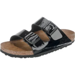 Birkenstock Arizona Birko-flor Patent Pantoletten Schmal - Schwarz Modell 1